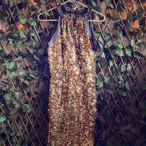 Elite Tahari Gold Sequin Cocktail Dress Size 2